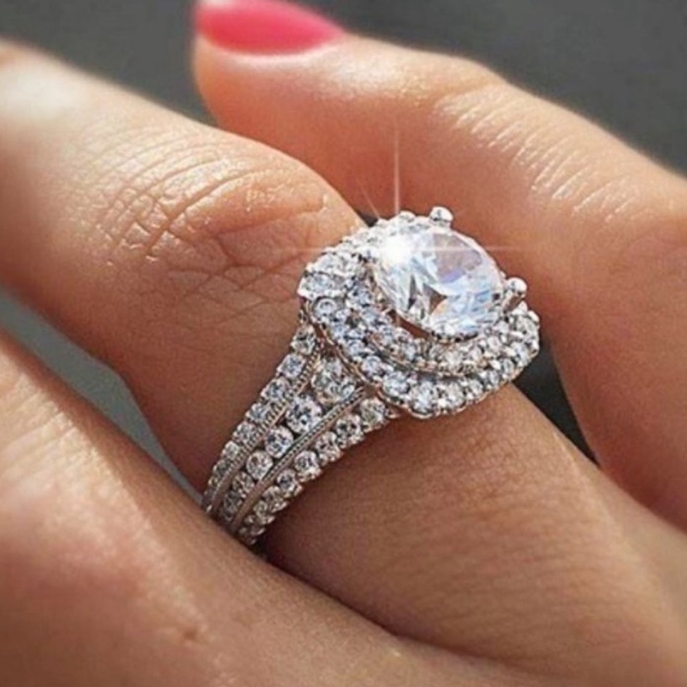 NEW 925 STERLING SILVER DIAMOND HALO RING